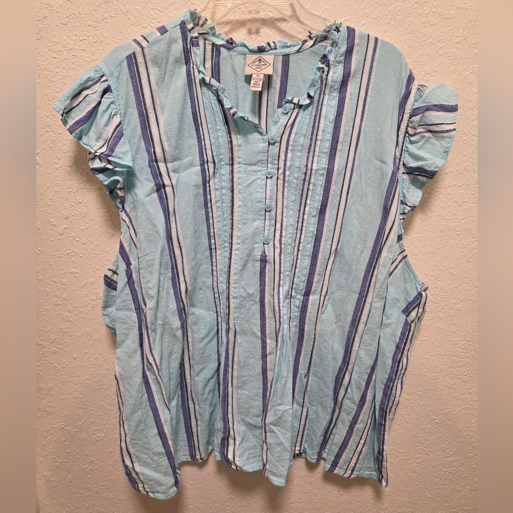 Blue Striped Ruffled Blouse - Picture 2 of 3